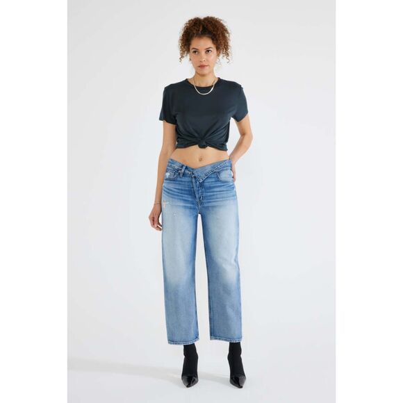 Blue Denim Etica Asymmetrical Crossover Waist Cropped Straight Leg Jeans (NWT) - Picture 5 of 5